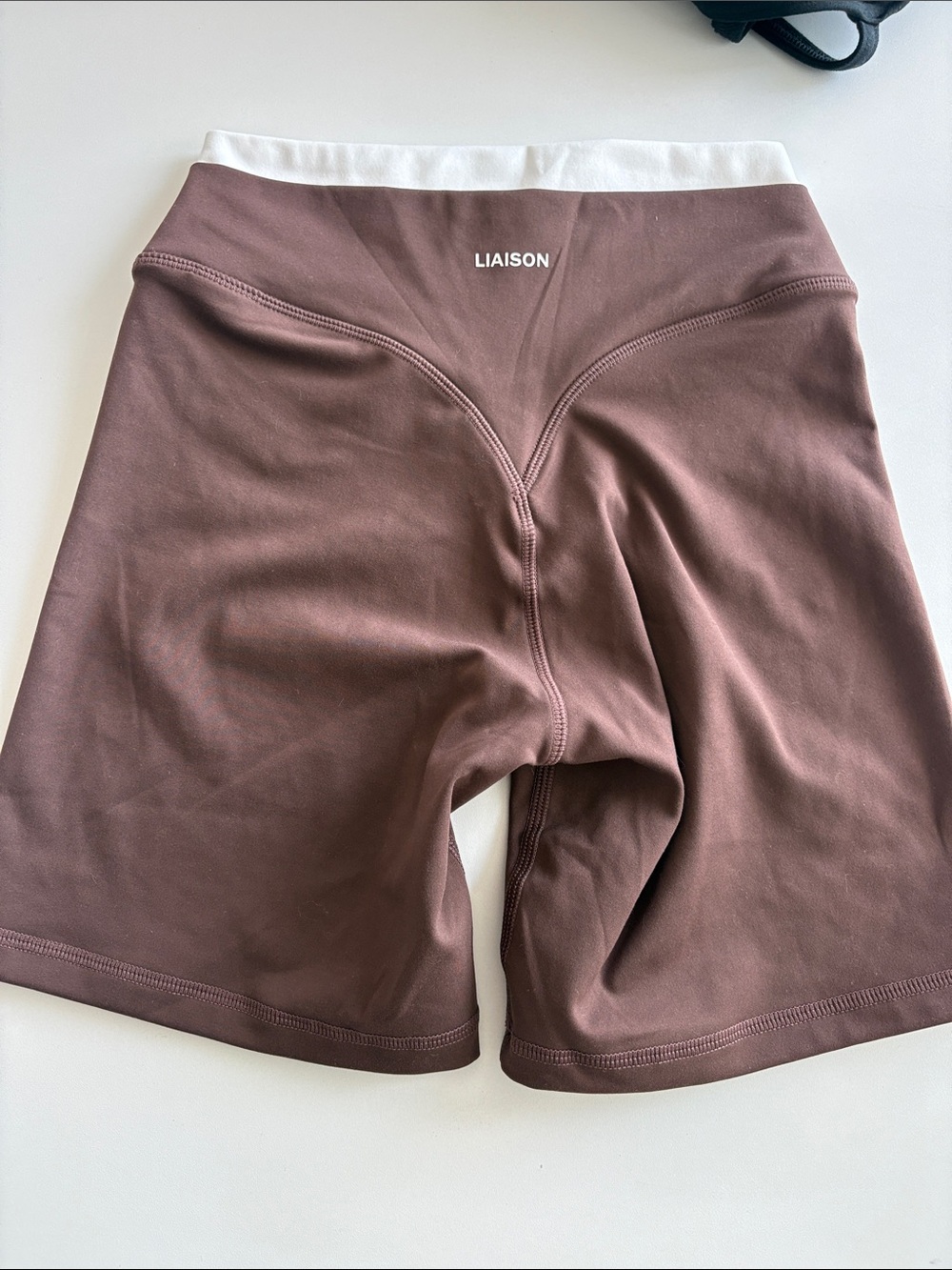 Liaison Women's Brown Bike Shorts with White Waistband